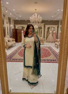 NOUVEAU ENSEMBLE DE HAUT ET PANTALON PALAZZO EN FAUSSE GEORGETTE LUXUEUSE, DESIGNER, AVEC DUPATTA - Product Image 2