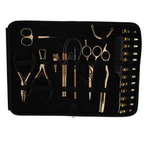 Kit de herramientas para extensiones de cabello doradas – Alicates de crimpado para microperlas, removedor de microperlas, gancho de extracción, peine de bucle, pinzas de dedo, tijeras, cuchilla - Product Image 1