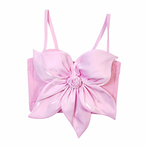 <b>Pink</b> Satin Bow Detail Strapless Breathable Polyester Casual Tank <b>Top</b> Women's Sweet Style - Product Image 4