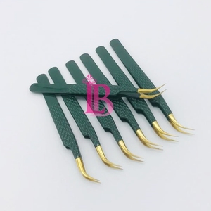 Pinzas de Acero Inoxidable con Punta Dorada para Extensión de Pestañas, Color Verde Sostenible, Última Tendencia, Nueva Llegada, Mega Volumen, Pestañas de Visón - Product Image 5