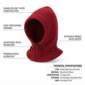 Red Knit Hooded <b>Balaclava</b> Unisex Adult Outdoor Wear 100% Acrylic Plush Style 56-58CM Head Circumference - Product Image 5