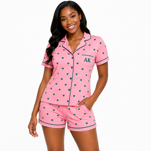 Ensemble de pyjama en soie de luxe personnalisé Cosh International Sisterhood Sorority pour femmes, imprimé, manches courtes, vêtements de nuit 2 pièces - Product Image 1