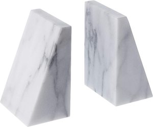Ensemble d'entretoises à livres sculpturales irrégulières Art Déco en marbre blanc moderne, support décoratif pour étagère de maison, bureau ou salle d'étude - Product Image 2