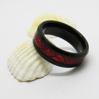 Anillo de Carburo de Tungsteno Negro con Incrustaciones Rojas, Anillo de Boda Biselado de 8 mm para Hombre, Joyería al por Mayor