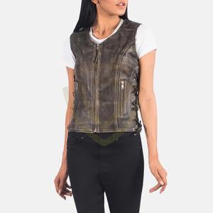 Veste de moto en cuir véritable noir pour femme, col en V, coupe-vent, écologique, respirante - Product Image 4