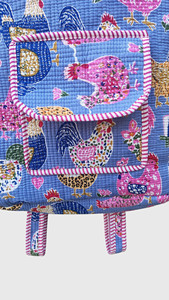 Sac à dos matelassé en coton Moz Cute, imprimé bleu poule et coq, sac à dos décontracté - Product Image 4