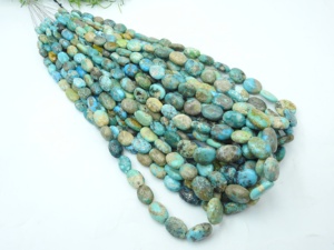 Perles de turquoise de l'Arizona en vrac, lisses, ovales, polies, en forme de pépites, 16 pouces de long, 8x6-13x10mm environ - Product Image 4