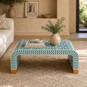 Mesa de Centro Redonda de Diseño Moderno con Incrustaciones de Hueso, Hecha a Mano y Ecológica, para Bautizo - Product Image 3