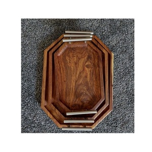 Plateau de service en bois de forme octogonale, design minimaliste en bois massif, fait main, durable, pour la salle à manger et le service - Product Image 1