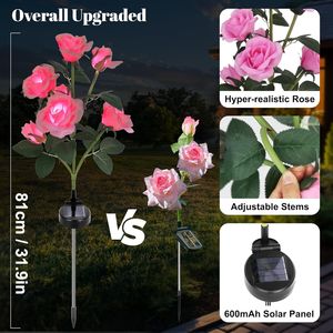 Set di 2 Luci LED Solari a Forma di Rosa per Esterni, 14 Fiori, Impermeabili, Cambio Colore, Pali da Giardino Alimentati dal Sole - Product Image 3