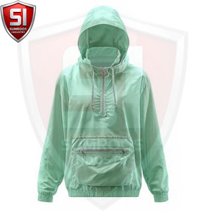 Sumroos Unisex <b>Light</b> Green Hooded Windbreaker <b>Jacket</b> Half Zip Front Pocket Quick Dry Polyester Casual Summer Wear - Product Image 3