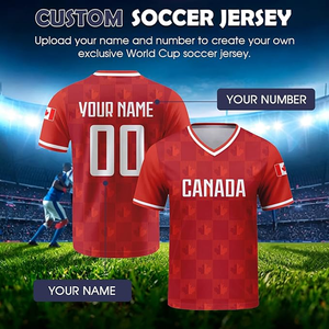 Canada Soccer Jersey Men's V-Neck Short Sleeve Custom Name Number Sublimated Red Polyester Football Apparel All Seasons - Product Image 2
