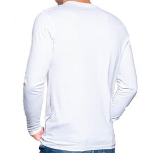 เสื้อยืดคอกลมแขนยาวสีขาวสำหรับผู้ชาย ผ้าฝ้าย 100% ทรงเข้ารูป สีพื้น ผ้าเจอร์ซีย์ถักแบบลำลอง คอโอ - Product Image 3