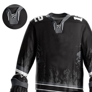 Custom Ice Hockey Uniform <b>Set</b> Men's Black Sublimated Jersey Pants Full Sleeve Moisture Wicking All Seasons Adult Size - Product Image 3