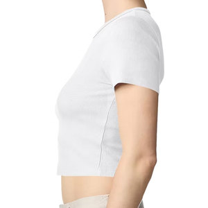 Camiseta Corta de Punto para Mujer, Nueva, Ajustada, Cuello Redondo, Básica, Lisa, Suave, Elástica, Informal, de Verano - Product Image 6