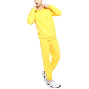 Ensemble de survêtement jaune à capuche pour homme, manches longues, couleur unie, sweat-shirt et pantalon décontractés avec poches latérales, coupe classique, pour l'automne - Product Image 3
