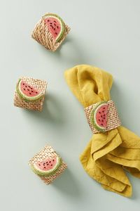 แหวนรองผ้าเช็ดปากรูปแตงโมสวยงาม ลายผลไม้สานหวายธรรมชาติ สไตล์โบโฮ ของตกแต่งโต๊ะอาหาร ของขวัญสำหรับงานเลี้ยง - Product Image 3