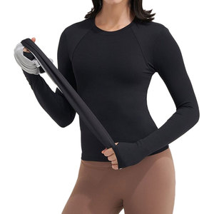Camisetas Largas Deportivas para Mujer, Tallas Grandes, Sólidas, Elásticas en Cuatro Direcciones, Antibacterianas, de Secado Rápido, con Spandex, Personalizadas, Ajustadas, de Manga Larga - Product Image 4