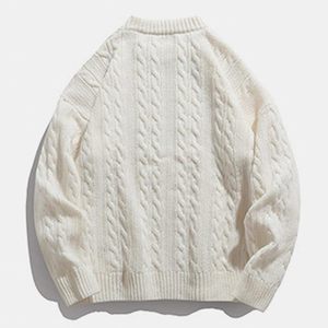 Men's Oversized Cream <b>Cable</b> <b>Knit</b> Pullover Crew Neck <b>Sweater</b> Regular Fit Casual Style Autumn Wear - Product Image 3