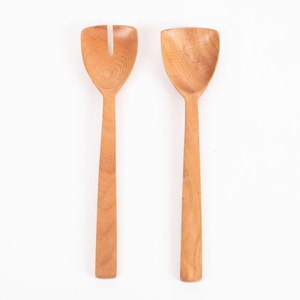 Cuchara y tenedor de bambú para ensalada, utensilios de servir hechos a mano, herramientas de cocina para restaurantes, cafeterías y espacios de comedor elegantes. - Product Image 1