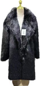 Manteau long en fausse fourrure de renard pour homme, longueur genou, col rabattu épais, manches classiques, couleur unie, trench-coat - Product Image 3