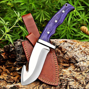 Cuchillo de Gancho para Deshuesar Forjado a Mano con Mango de Madera Púrpura y Funda de Cuero - Product Image 1
