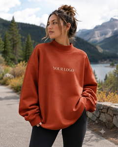 Women's Oversized Mockneck Sweatshirt Heavy Cotton Fleece Blank Direct Manufacturer Private Label Clothing - Product Image 1