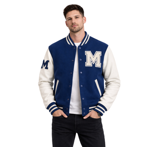 <b>Men</b> Royal Blue Varsity <b>Jacket</b> Contrast <b>White</b> Sleeves Letterman College Style <b>Jacket</b> - Product Image 1