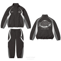 Ensemble survêtement coupe-vent surdimensionné personnalisé Glory Zone, sweat à capuche tendance avec fermeture éclair et pantalon de survêtement pour homme et femme, idéal pour l'automne