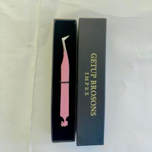 Pince à épiler de précision pour cils, en acier inoxydable, jaune, thermolaquée, durable, à pointe en fibre, coudée à 90 degrés, 10 mm, emballage en boîte - Product Image 2