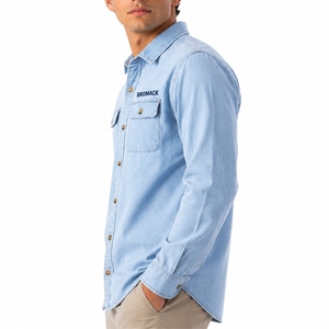 เสื้อเชิ้ตเดนิมสีฟ้าอ่อนสำหรับผู้ชาย พรีเมียม มีสไตล์ สวมใส่สบาย ทนทาน วินเทจ ลำลอง ทรงปกติ ผ้าฝ้าย 100% แห้งเร็ว - Product Image 4