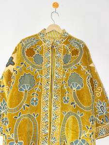 Vintage Suzani Hand Embroidery Quilted Floral <b>Velvet</b> Breathable Eco-Friendly Cotton Lining Winter Long <b>Coat</b> <b>Women</b> Ethnic Boho - Product Image 2