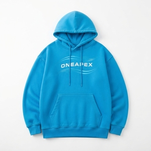 Sudadera con Capucha Extra Grande Azul Cian Personalizada para Hombre, Sudadera con Estampado de Olas, Ropa Urbana Informal - Product Image 1