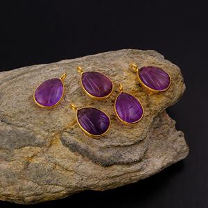 Améthyste naturelle sculptée en forme de larme pendentif fait à la main pierre précieuse breloque plaqué or améthyste bijoux pour la fabrication de colliers - Product Image 5