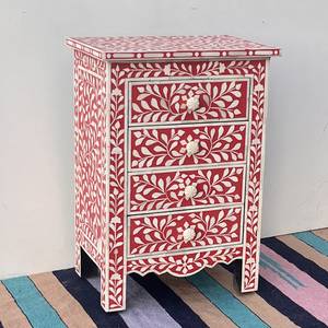 Table console en os incrusté rouge avec trois tiroirs de rangement, table d'appoint incrustée d'agate pour salon - Product Image 2