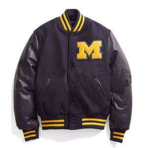 Blouson universitaire pour homme avec manches en cuir, corps en laine, style décontracté et tendance - Product Image 1