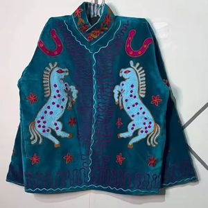 Indian Handmade Suzani Cotton Jacket Hand Embroidered Short Jacket Unisex Coat Handmade Suzani Short Jacket - Product Image 1