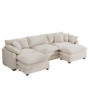 Divano Angolare Modulare a U Oversize Beige Chiaro Convertibile con Pouf Imbottiti Comodi per Soggiorno - Product Image 6