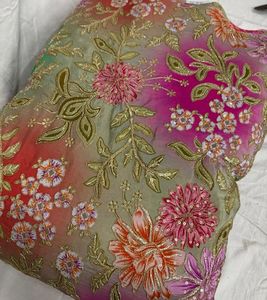 Pure Natural Eco-Friendly Dyed Crepe Position Print Patch Heavily Embroidered Fabric Top Selling Beautiful Fabric for Bulk - Product Image 2