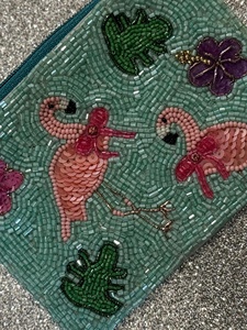 Flamingo Seed bead embroidered handcrafted <b>coin</b> <b>purse</b> With Customized Color for Women and Girl Bohemian Style Pouch mini cute - Product Image 3