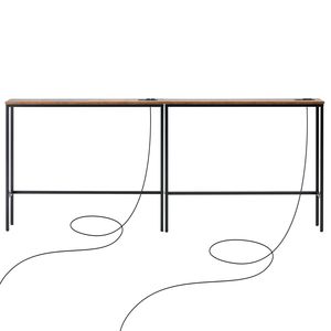 Set di 2 Tavoli Consolle Stretti in Pino a 1 Ripiano, Tavolo Lungo da Ingresso con Prese Elettriche, Tavolino Stretto per Divano con Struttura in Metallo - Product Image 1