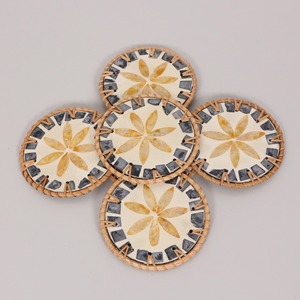 Mother of pearl rattan coasters stylish cup coaster drink mat set handcrafted beverage <b>trivets</b> - Product Image 3