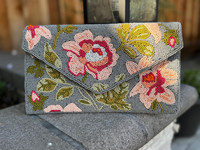 Pochette de soirée de luxe en tissu de coton brodé floral et perlé, sac à main de créateur tendance, personnalisé et élégant, portable