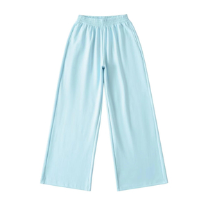 Pantalones anchos de punto para mujer, de color liso, con cintura elástica, ajuste holgado, informales, de longitud completa, transpirables para verano - Product Image 6