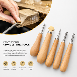Juego profesional de 5 herramientas para engastar piedras de joyería - Kit de rodillos pulidores y empujadores de bisel con mango de madera y estuche de transporte incluido - Product Image 6