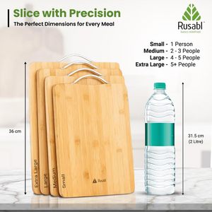 Tabla de Cortar Rectangular Rusabl Ecológica de Bambú con Mango de Acero Inoxidable 30cm X 26cm, Bloque de Corte para Cocina, Utensilios de Cocina - Product Image 3