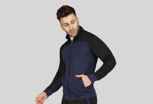 Chaqueta cortavientos para hombre en bloques de color azul marino y blanco, con cremallera, ligera, para ropa de calle. - Product Image 4