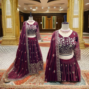 นำเสนอคอลเลคชั่นใหม่ ชุดเลเฮนกา ชอลี และผ้าคลุมไหล่ ผ้าไหมเฟนดี้แท้ ตัดเย็บสำเร็จ - Product Image 1