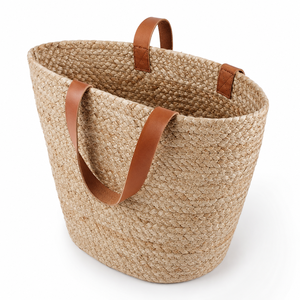 Woven Eco-Friendly Jute Tote <b>Bag</b> with Handles Fashion Style Storage <b>Basket</b> for Daily Use - Product Image 4