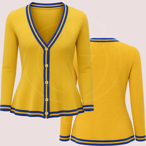 เสื้อคาร์ดิแกนถักลายปัก คอวี แขนยาว สไตล์ลำลอง ตัดสีตัดกัน ติดกระดุมด้านหน้า ลายเรียบง่าย เป็นมิตรกับสิ่งแวดล้อม - Product Image 1